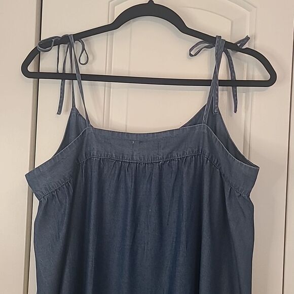 HEROES & DREAMERS​  Tencel Chambray Denim Tiered Midi Dress Size L - Picture 5 of 10